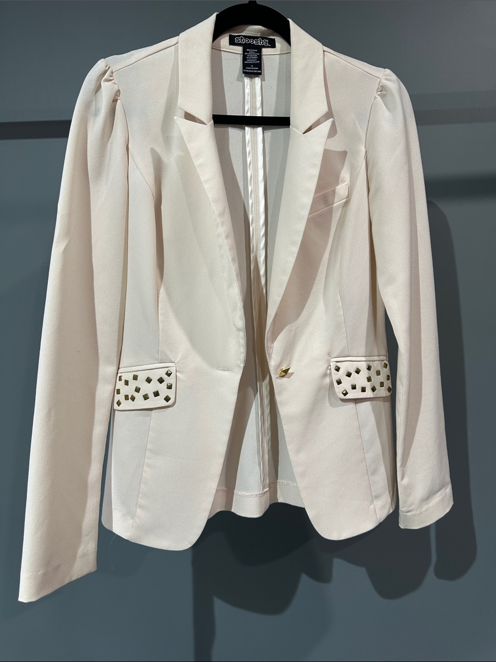 Stoosh Cream Studded Pocket Blazer